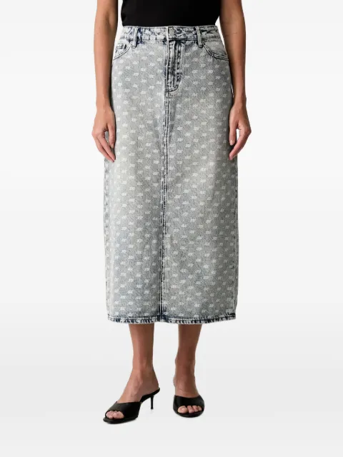 Armani Exchange monogram-print denim midi skirt Blue XW002754AF25777