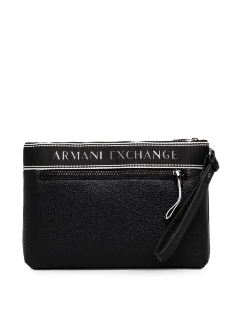 Armani Exchange logo-print pebbled-effect clutch bag Black XM002835AF22662