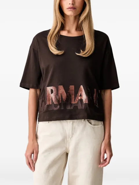 Armani Exchange sequin-logo T-shirt Brown XW002779AF10356
