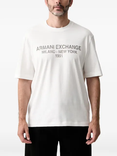 Armani Exchange logo-print garment-dyed crew-neck T-shirt White XM003404AF16283