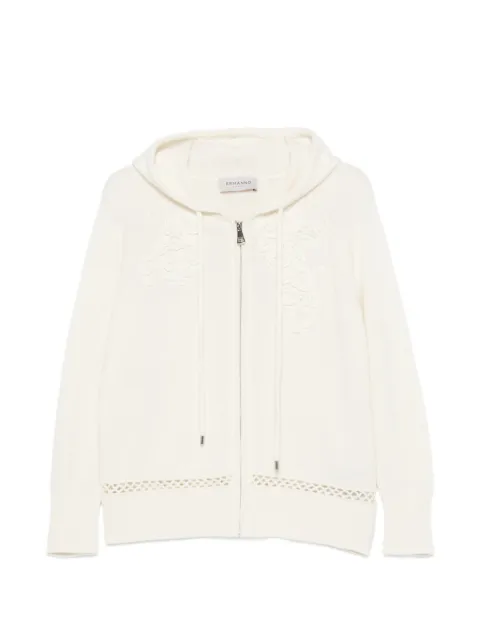 ERMANNO FIRENZE floral-embroidered open-knit hoodie Neutrals D49EN045E54