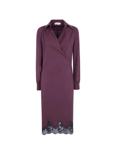 Alberta Ferretti lace-trim wrap midi dress Red A04456635