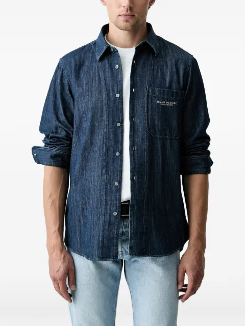 Armani Exchange logo-embroidered chest-pocket shirt Blue XM003059AF2