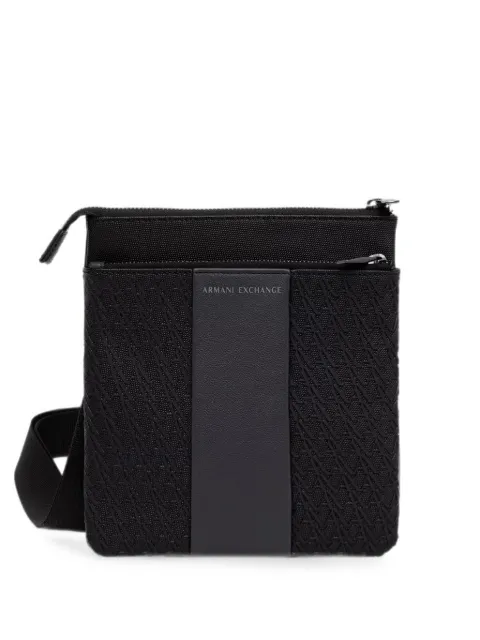 Armani Exchange monogram-pattern logo-patch messenger bag Black XM003600AF26691