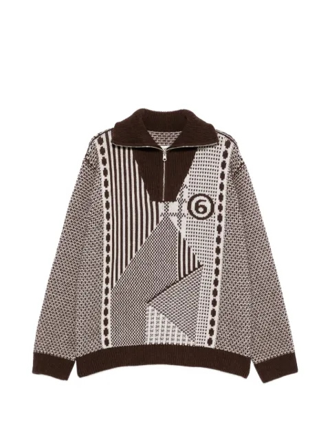 MM6 Maison Margiela patchwork quarter-zip knit Brown SH2GL0015M13354