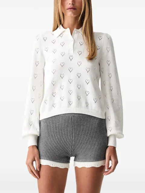 TWINSET heart-pointelle puff-sleeve polo top White 262TP3022