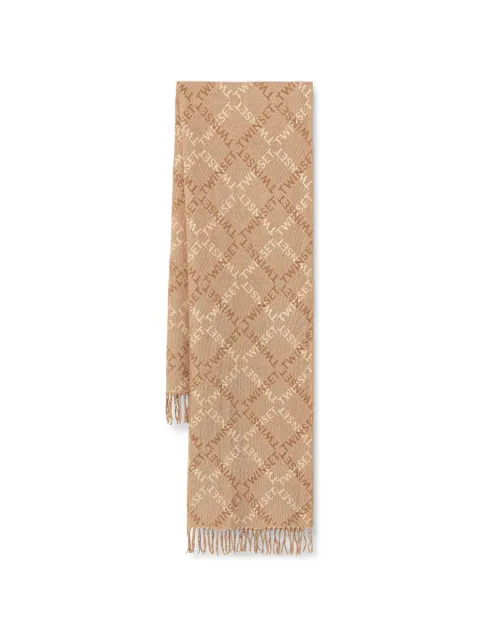 TWINSET logo-print fringed scarf Neutrals 262TA4310