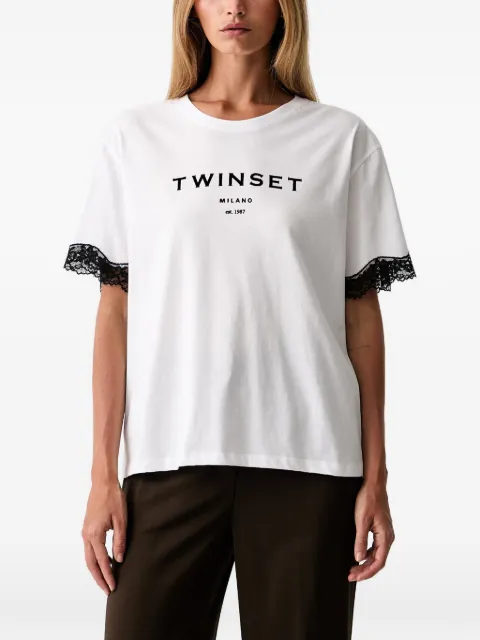 TWINSET jersey T-shirt with logo and lace White 262TP2304