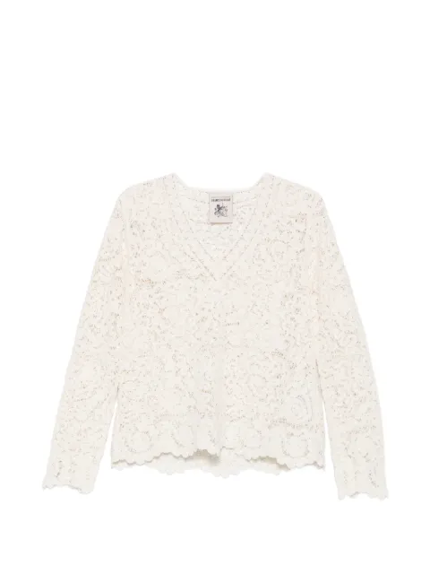 Semicouture lace-knit V-neck knit Neutrals S6WC81E641