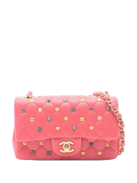CHANEL Pre-Owned 2018-2019 Mini Rectangular Classic Lambskin Lucky Charms Single Flap crossbody bag Pink AXXL75E5VDNBLR0S