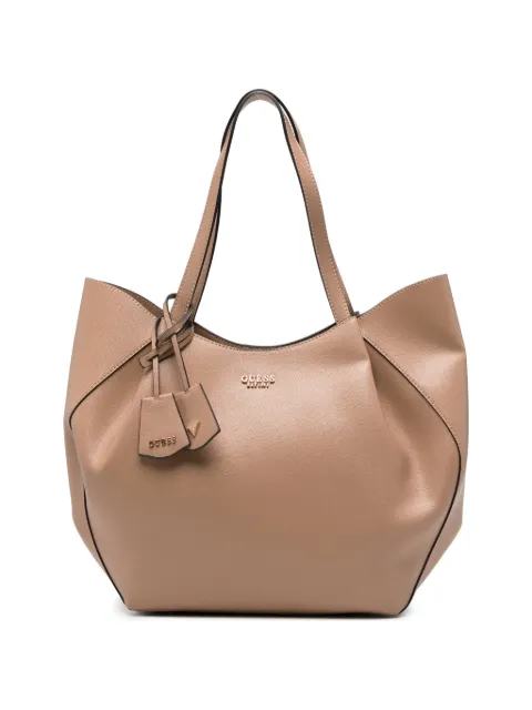 GUESS USA Amorette logo-plaque pebbled-effect shoulder bag Neutrals HWBG7898240BEI