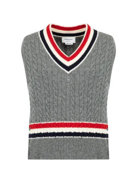 Thom Browne cable-knit striped wool vest Grey MKV098AY1026