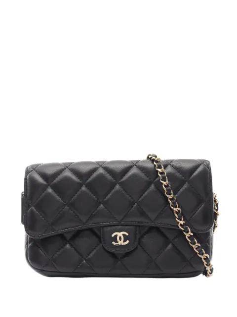 CHANEL Pre-Owned 2021-2026 CC Quilted Lambskin Flap Phone Holder Wallet on Chain crossbody bag Black Y0E8O4O65Q0QEBQ0