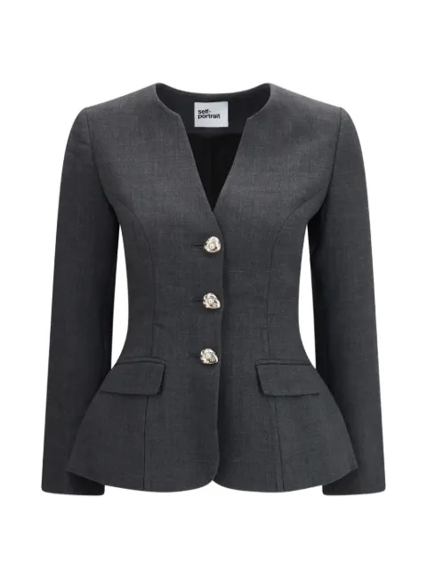 Self-Portrait grey wool collarless jacket Grey AW26081JGR