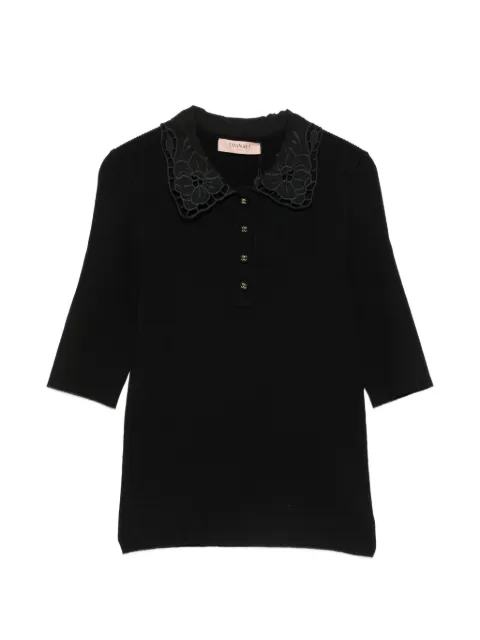 TWINSET lace-collar ribbed polo shirt Black 262TP3380