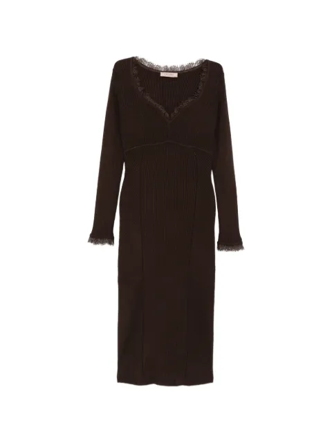 TWINSET lace-trim ribbed-knit midi dress Brown 262TP3392