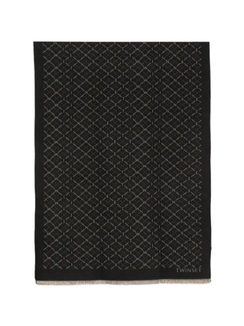 TWINSET logo-pattern frayed scarf Black 262TA4300