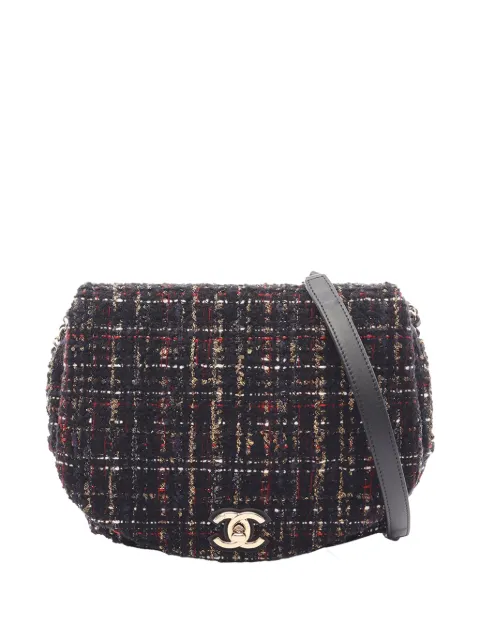 CHANEL Pre-Owned 2019 CC Tweed Chain Around Saddle Flap crossbody bag Black JYB3DEW1H7ICJ0QI