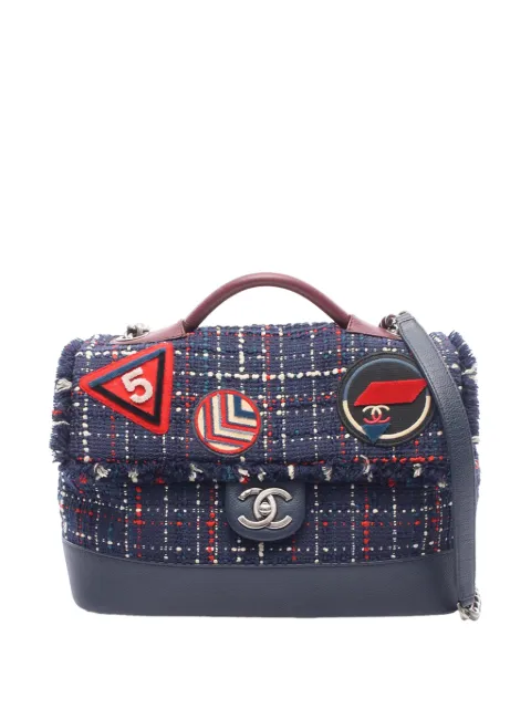 CHANEL Pre-Owned 2016-2017 Tweed Airline Single Flap shoulder bag Blue 96GVQX734Y48G5NM