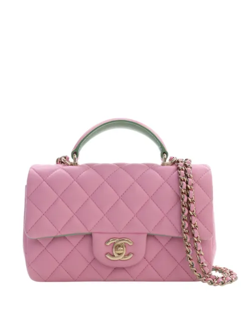 CHANEL Pre-Owned 2021-2026 Mini Rectangular Bicolor Quilted Lambskin Top Handle Flap satchel Pink PUFHOW40QWTHVHXU