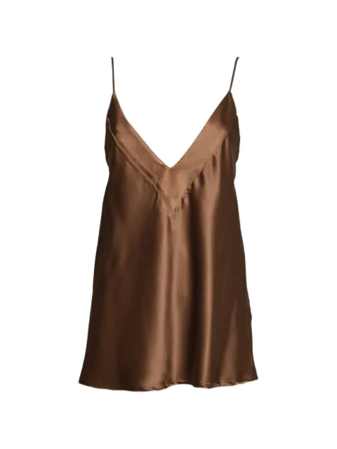 SOLOTRE satin-finish V-neck camisole top Brown M1AB0092ABU68S