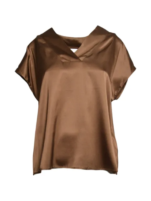 SOLOTRE satin-finish V-neck blouse Brown M1AB0091ABU68S