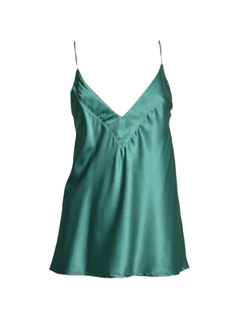 SOLOTRE satin-finish V-neck top Green M1AB0092BOTTIGLIA
