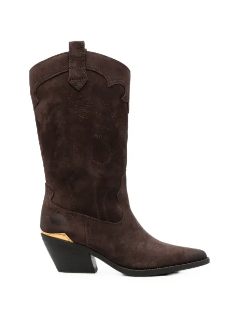 LIU JO embroidered leather boots Brown SF6089PX002S3365AUSTIN05MOKA
