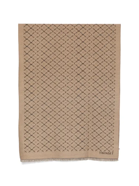 TWINSET logo-print frayed scarf Neutrals 262TA4300