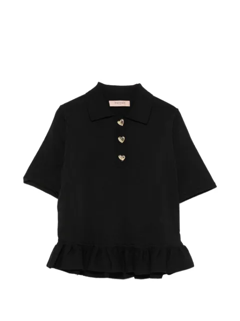 TWINSET ruffle-trim heart-button polo shirt Black 262TP3141