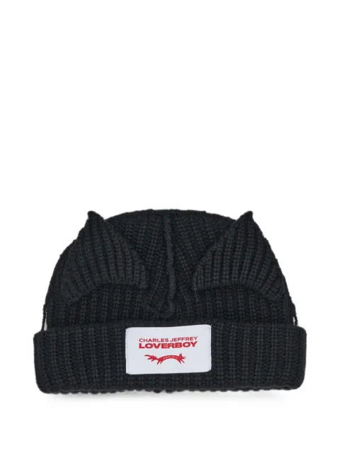 Charles Jeffrey Loverboy Chunky Ears ribbed beanie hat Black 052132502S26