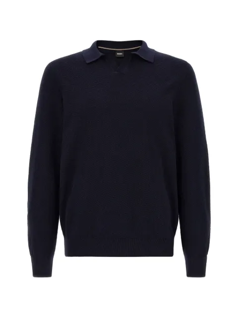 BOSS H-Lomarino textured-knit polo shirt Blue 50565511