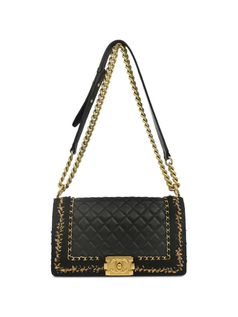 CHANEL Pre-Owned 2016 Boy Tweed shoulder bag Black 179381