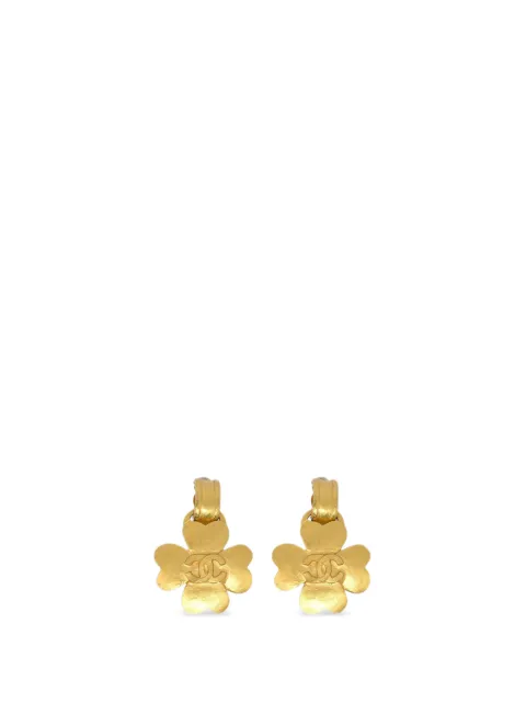 CHANEL Pre-Owned 1995 Clover logo-motif earrings Gold 154837