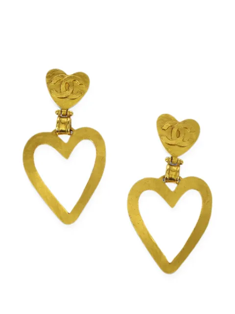 CHANEL Pre-Owned 1995 CC heart-pendant earrings Gold 117149