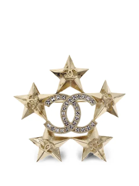 CHANEL Pre-Owned 2017 Star and CC logo-motif brooch Gold 154844