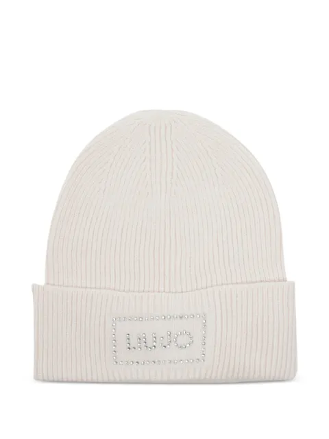 LIU JO strass-embellished logo-patch beanie hat Neutrals 2F6022MA38S00192