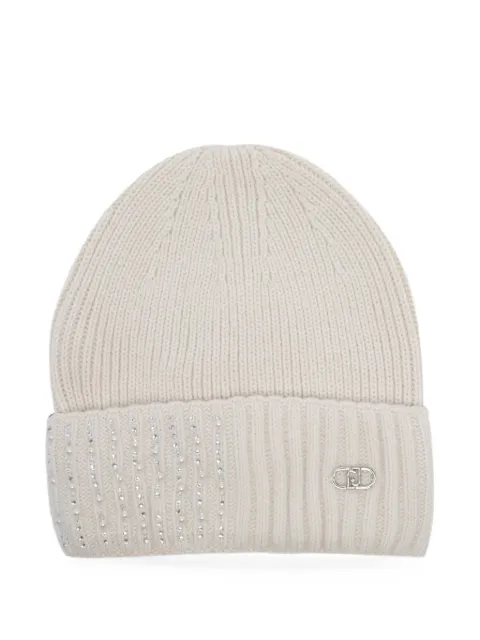 LIU JO crystal-embellished ribbed beanie hat Neutrals 2F6027MAA0600192