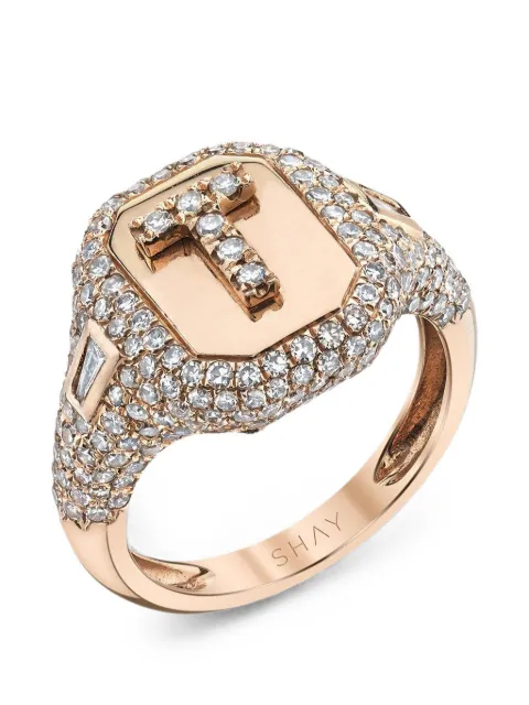 SHAY diamond T initial ring Pink SR173