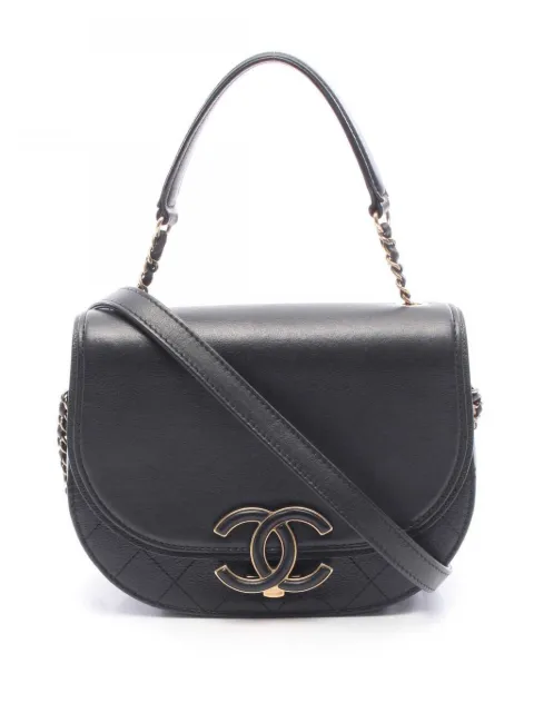 CHANEL Pre-Owned 2017-2018 Medium Shiny Calfskin and Quilted Goatskin Coco Curve Flap satchel Black T1KZY2GNNPIYPB3Z