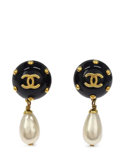 CHANEL Pre-Owned 1996 interlocking CC faux-pearl drop earrings Gold 154874