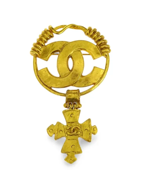 CHANEL Pre-Owned 1994 interlocking CC cross brooch Gold AQ00369