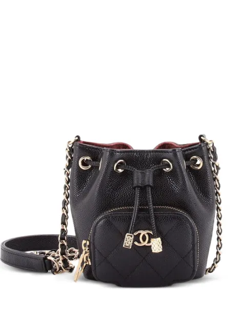CHANEL Pre-Owned Business Affinity Drawstring Quilted Caviar Mini bucket bag Black MYN7M1F04U0DLPNR