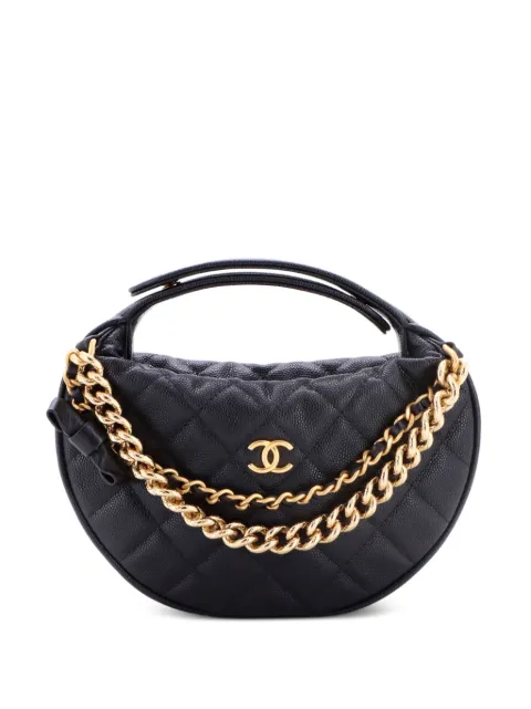 CHANEL Pre-Owned Double Chain Bow Pouch Quilted Caviar Mini hobo bag Black D42RMZ0W9I0JQU6N