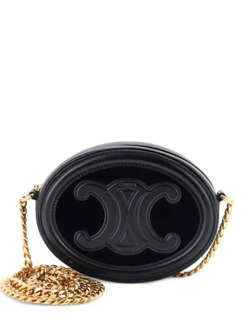 Celine Pre-Owned Triomphe Oval Chain Crossbody Bag Velvet and Leather shoulder bag Black 9K7AR5O82IKXFQTS
