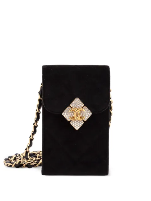 CHANEL Pre-Owned Diamond Lock CC Phone Holder with Chain Quilted Velvet with Crystals crossbody bag Black XOXJXOQTNES2UV5Q