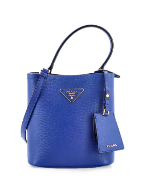 Prada Pre-Owned Panier Saffiano Leather Small bucket bag Blue UAR4NP3TKCVDZDJG