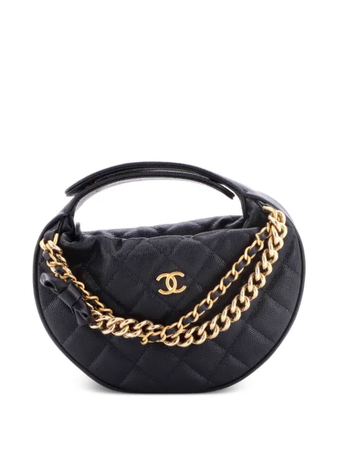 CHANEL Pre-Owned Double Chain Bow Pouch Quilted Caviar Mini hobo bag Black 2CQDB40GVBDKICQF