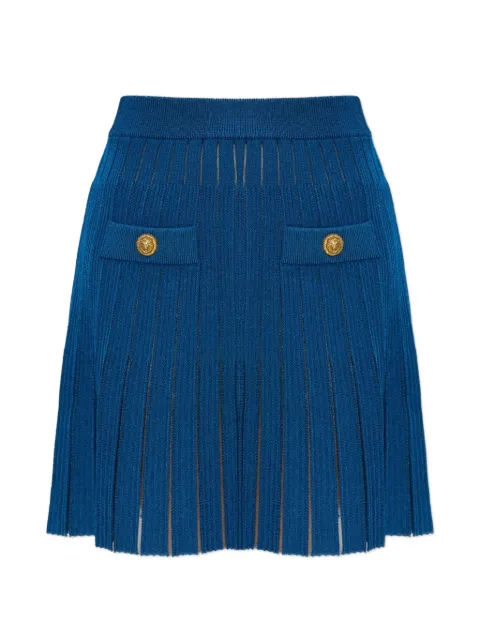 Balmain button-detail pleated skirt Blue HF1LBB53KK10