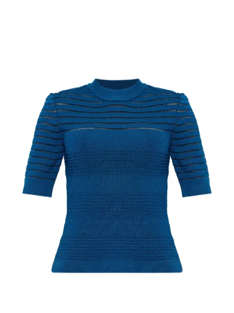 Balmain sheer-panelled lion-head top Blue HF1ALB50KK10